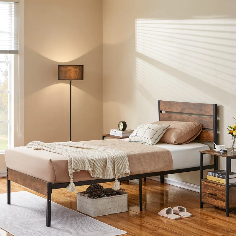 Single Bed: Wooden Bed Brown
