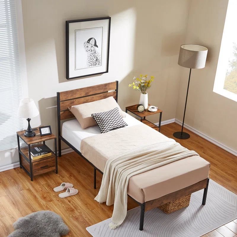 Single Bed: Wooden Bed Brown
