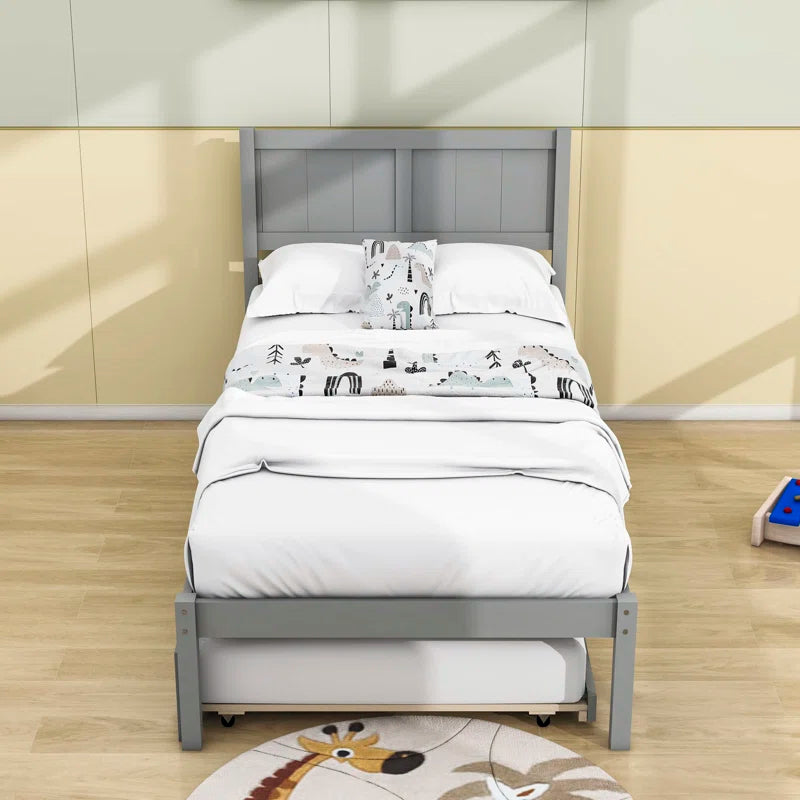 Single Bed: Wooden Platform Bed with Trundle