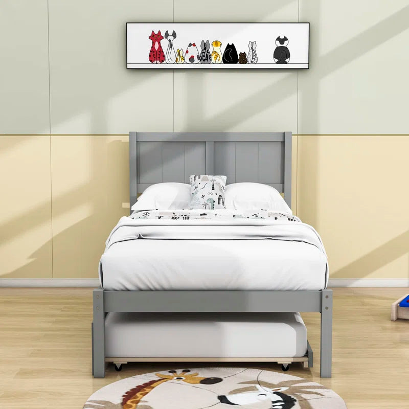 Single Bed: Wooden Platform Bed with Trundle