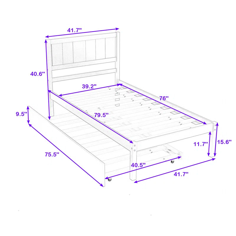 Single Bed: Wooden Platform Bed with Trundle