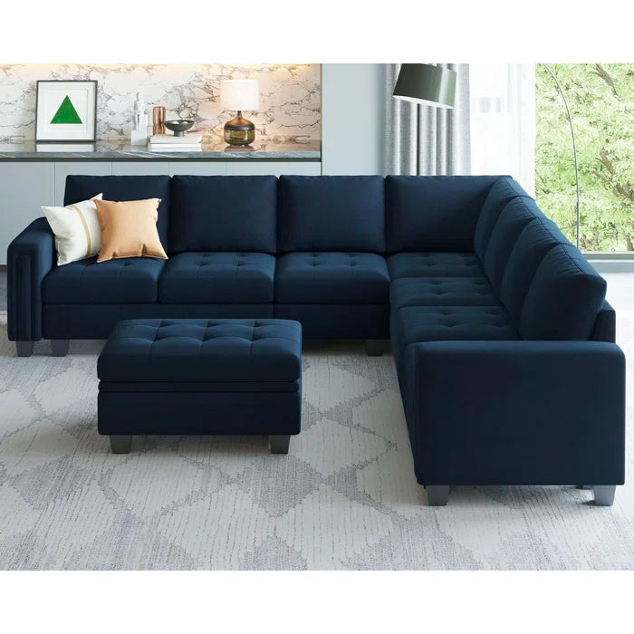 7 Seater Sofa Set: L-Shaped 7-Piece Velvet Modular Sectional with Storage for Living Room