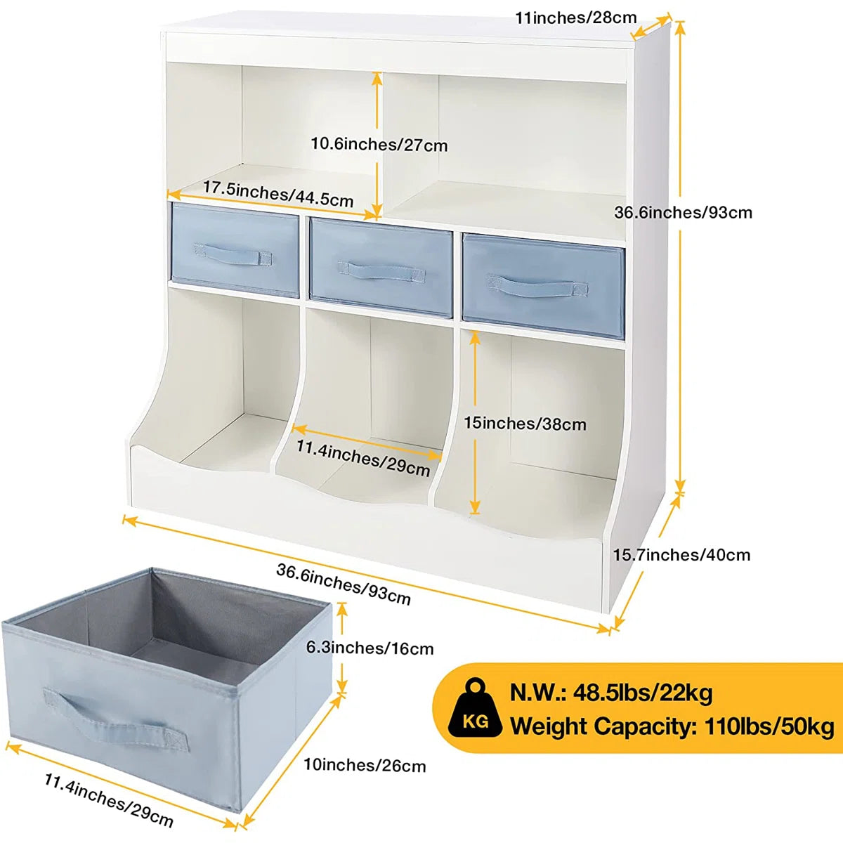 Kids Toy Storage Unit: 5-Compartment Organiser with Drawers – White Particleboard