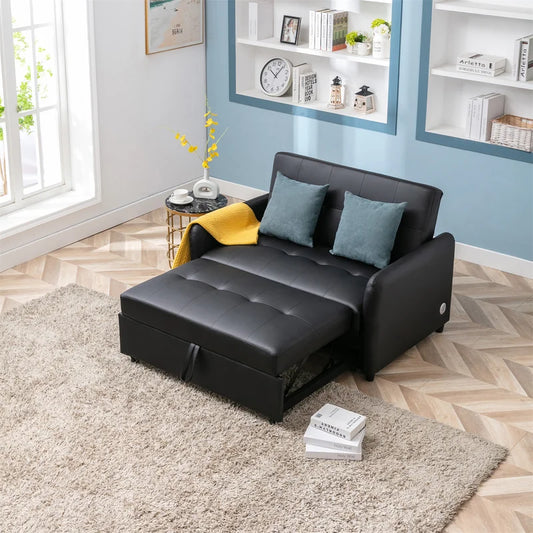 Sofa Bed: 51.5'' Leather Sleeper Sofa Cum Bed