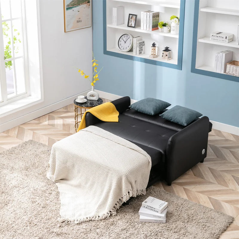 Sofa Bed: 51.5'' Leather Sleeper Sofa Cum Bed