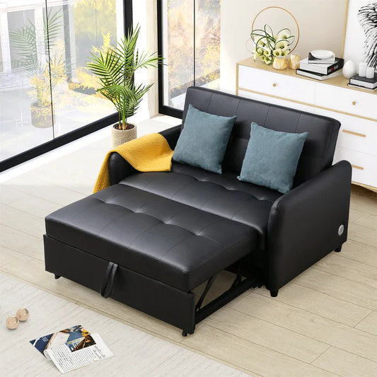 Sofa Bed: 52'' Leather Sleeper Sofa Cum Bed