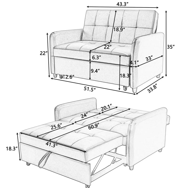 Sofa Bed: 52'' Leather Sleeper Sofa Cum Bed