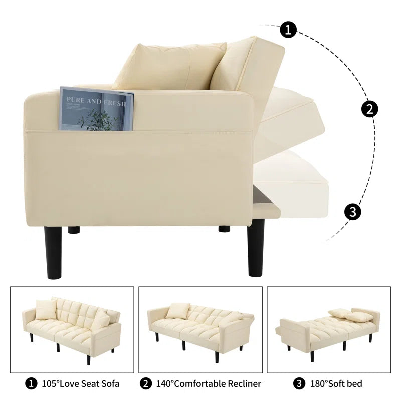 Sofa Bed: 74'' Upholstered Reclining Sofa Cum Bed