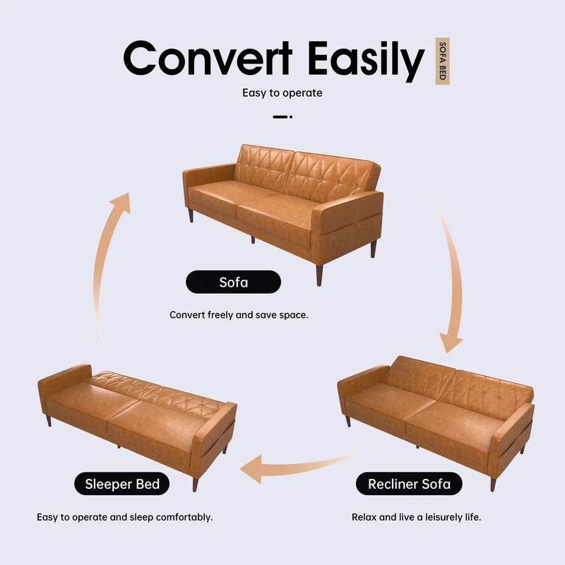 Sofa Bed: 79.4'' Leather Sofa Cum Bed