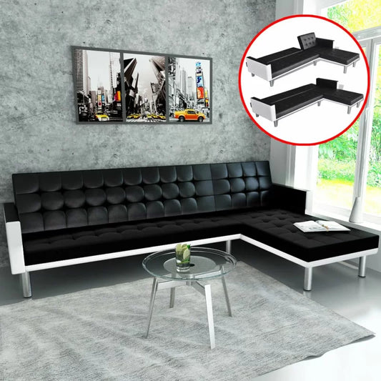 Sofa Bed: 85.8'' Vegan Leather L Shape Sofa Cum Bed