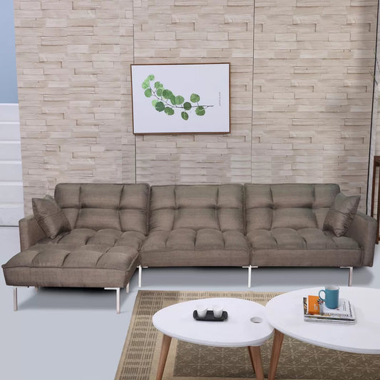 Sofa Bed: Brown Fabric L Shape Sofa Cum Bed