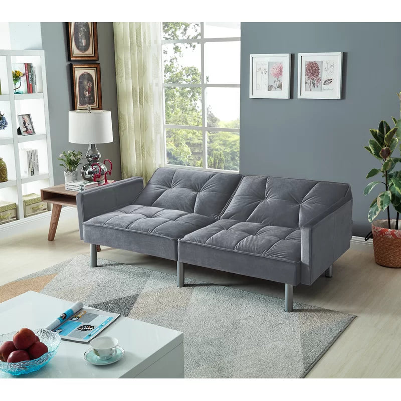 Sofa Cum Bed: 75.5'' Velvet Square Arm Sofa Bed