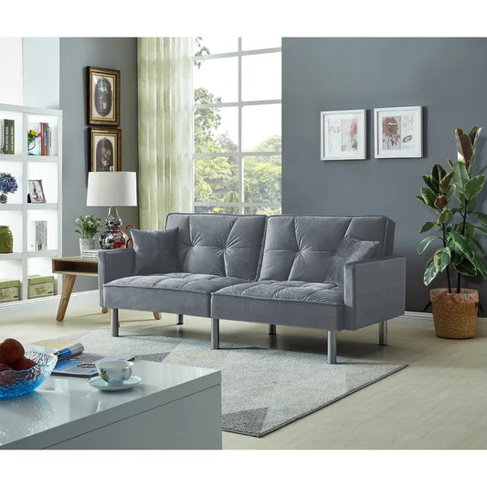Sofa Cum Bed: 75.5'' Velvet Square Arm Sofa Bed