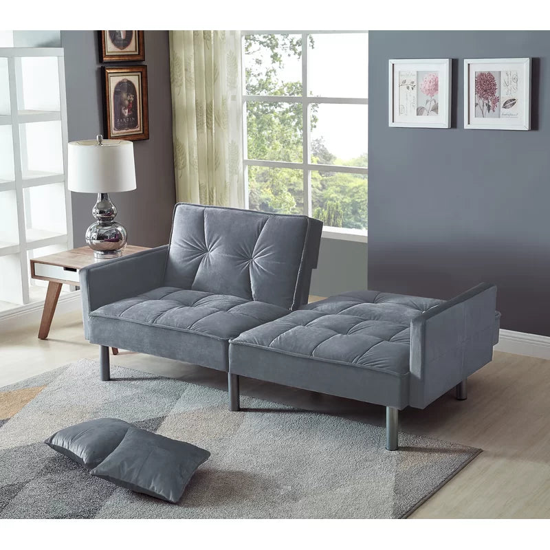 Sofa Cum Bed: 75.5'' Velvet Square Arm Sofa Bed