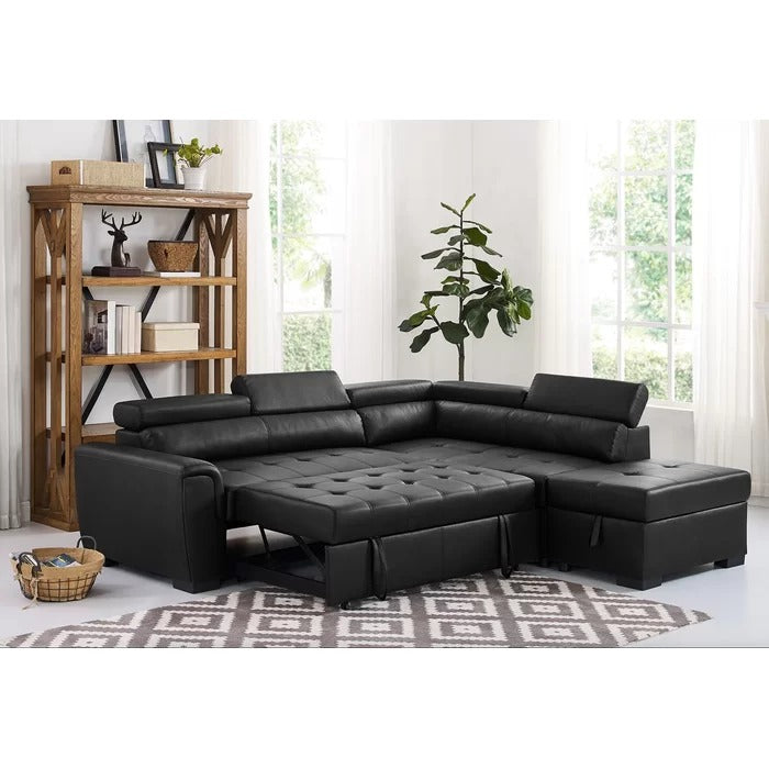 Sofa Cum Bed: L Shape Vegan Leather Sofa Cum Bed