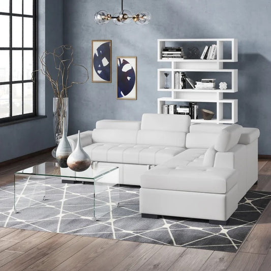 Sofa Cum Bed: L Shape Vegan Leather Sofa Cum Bed