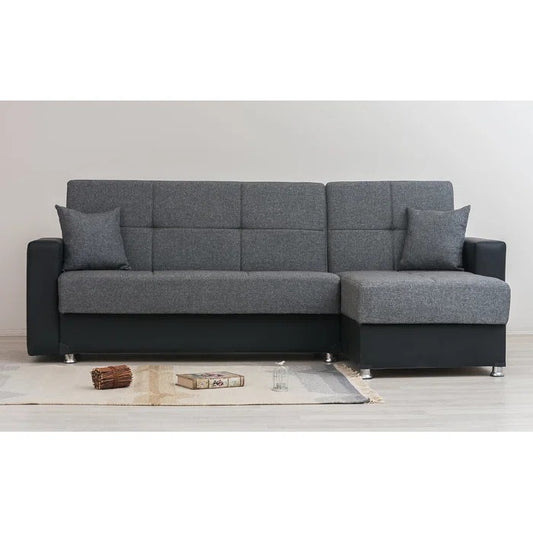 Sofa Cum Bed: Modern Grey Fabric Upholstered L-shaped Sofa Cum Bed