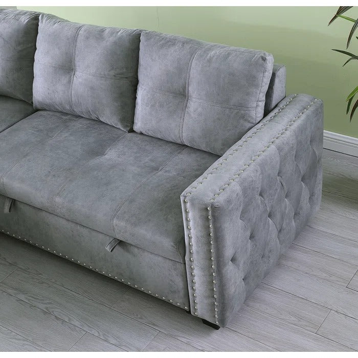 Sofa Cum Bed: Modern Wood Armrests, Full Size