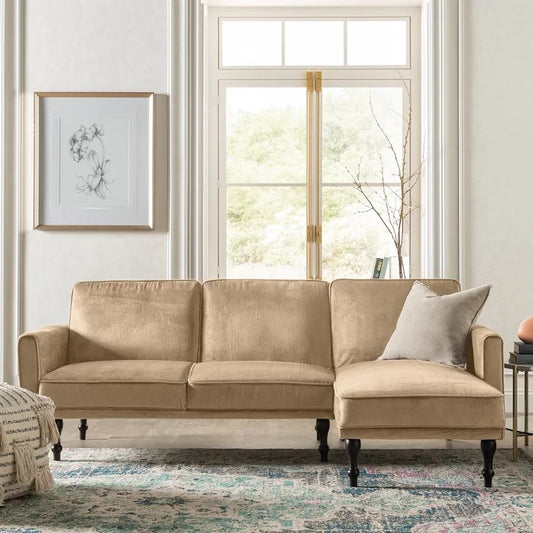 Sofa Cum Bed: Wide Velvet Reversible Sleeper Sofa & Chaise