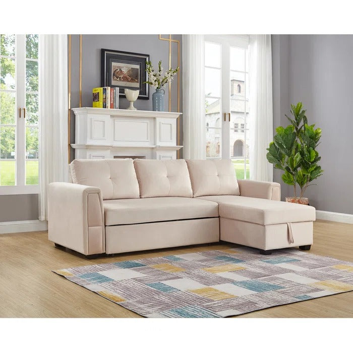 Sofa Cum Bed: Wide Velvet Reversible Sleeper Sofa & Chaise with Storage