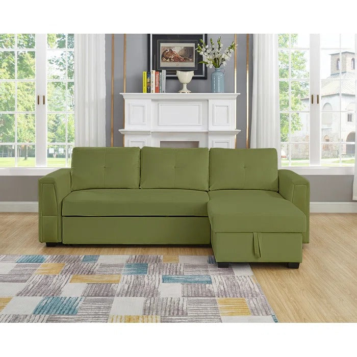 Sofa Cum Bed: Wide Velvet Reversible Sleeper Sofa & Chaise with Storage