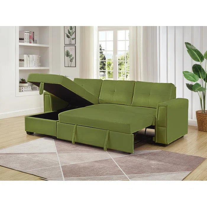 Sofa Cum Bed: Wide Velvet Reversible Sleeper Sofa & Chaise with Storage