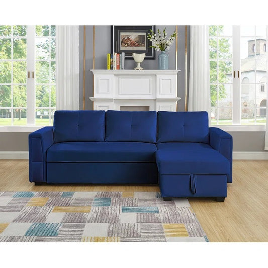 Sofa Cum Bed: Wide Velvet Reversible Sleeper Sofa & Chaise with Storage