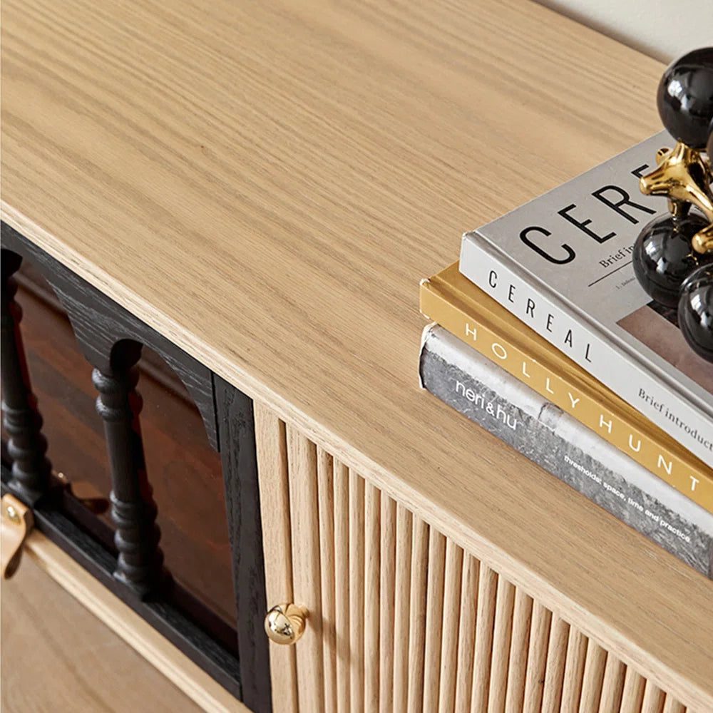 tv panel: Solid Wood tv panel with Open Shelving and No Drawers