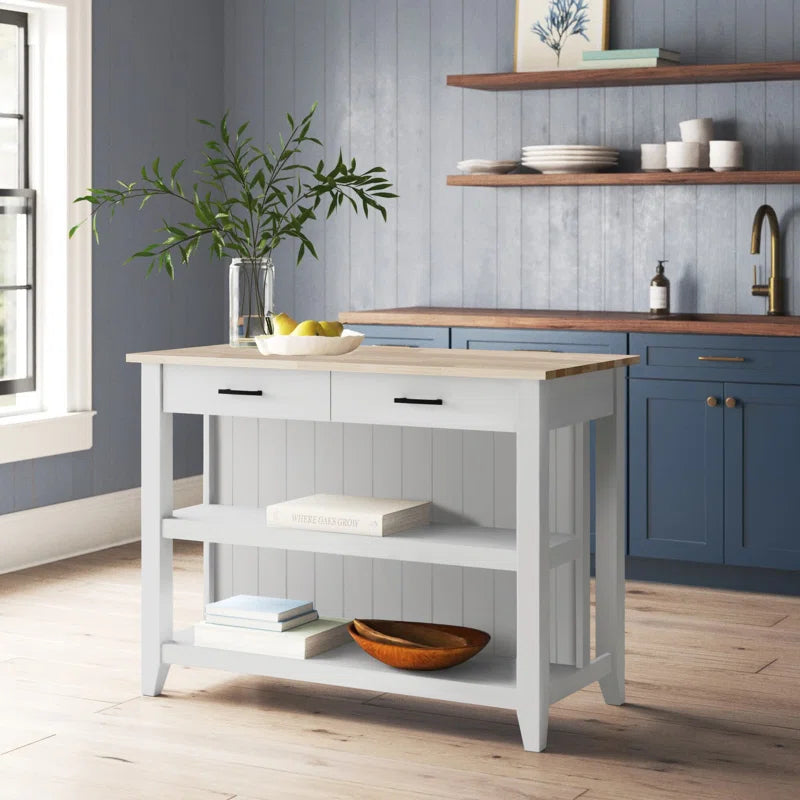 Kitchen Island Table: 18.75'' Wide Counter Height Modern Farmhouse Kitchen Cart with Open Storage