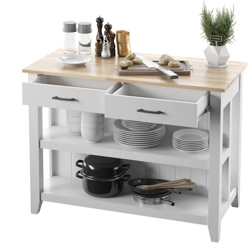 Kitchen Island Table: 18.75'' Wide Counter Height Modern Farmhouse Kitchen Cart with Open Storage