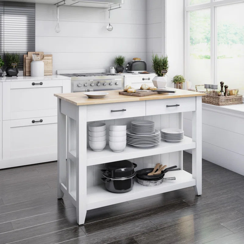 Kitchen Island Table: 18.75'' Wide Counter Height Modern Farmhouse Kitchen Cart with Open Storage