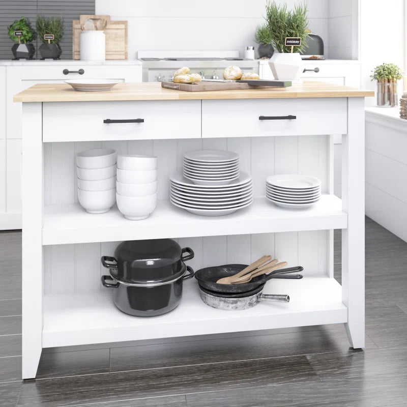 Kitchen Island Table: 18.75'' Wide Counter Height Modern Farmhouse Kitchen Cart with Open Storage