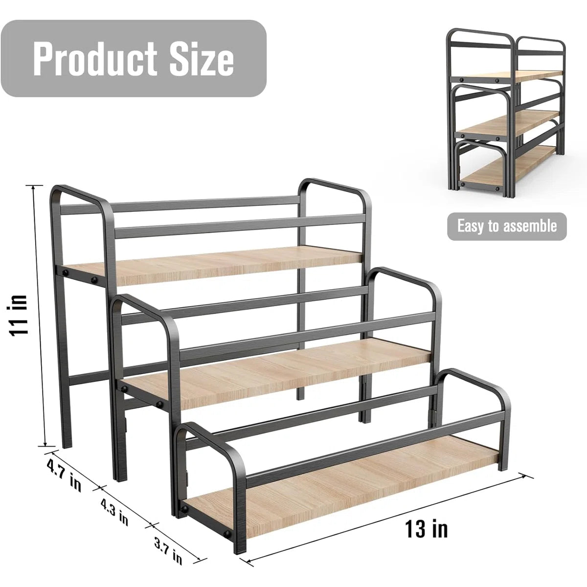 Kitchen Racks: 3-Tier Countertop Spice Rack with Wood and Metal Frame
