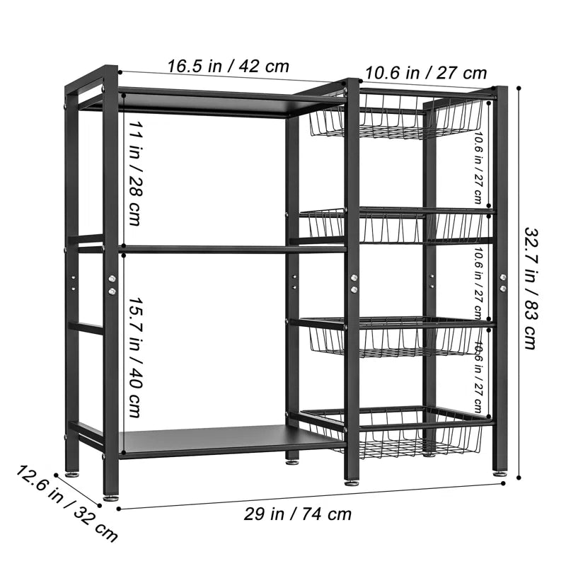 Kitchen Rack: Storage Rack with Steel Mesh Baskets for Kitchen Baker's Rack and Utility Microwave Oven Stand