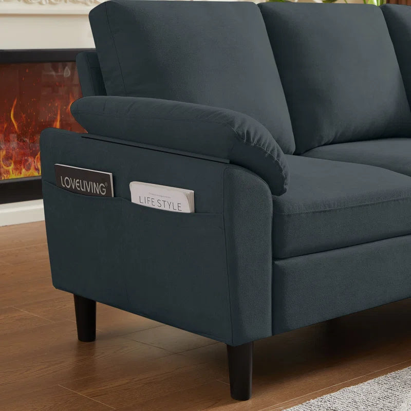 Luxury Sofa Sets: 3-Piece Sectional Sofa Set with Ottoman & Toss Pillows in Polyester Blend Upholstery