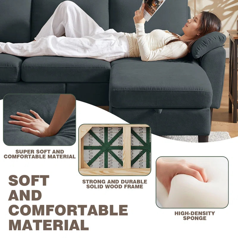 Luxury Sofa Sets: 3-Piece Sectional Sofa Set with Ottoman & Toss Pillows in Polyester Blend Upholstery