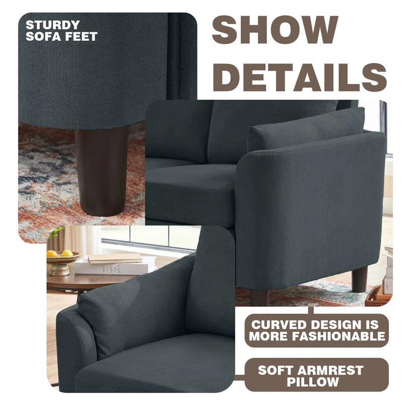 Luxury Sofa Sets: 3-Piece Sectional Sofa Set with Ottoman & Toss Pillows in Polyester Blend Upholstery