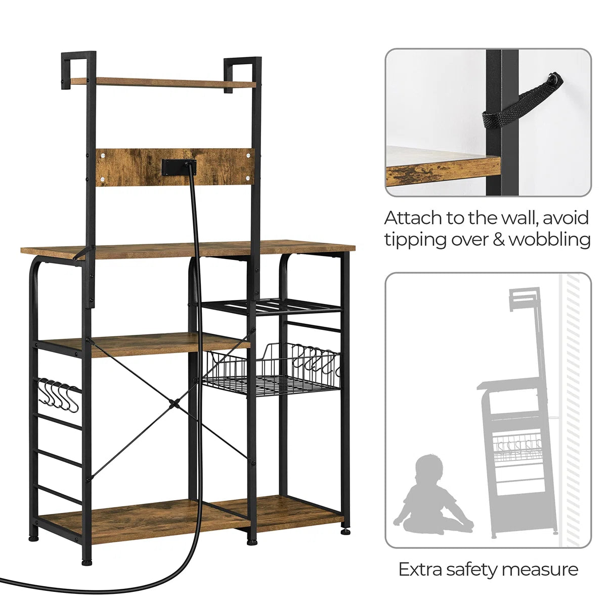 Kitchen Racks: 35.5" iron baker’s rack with microwave compatibility and sturdy design