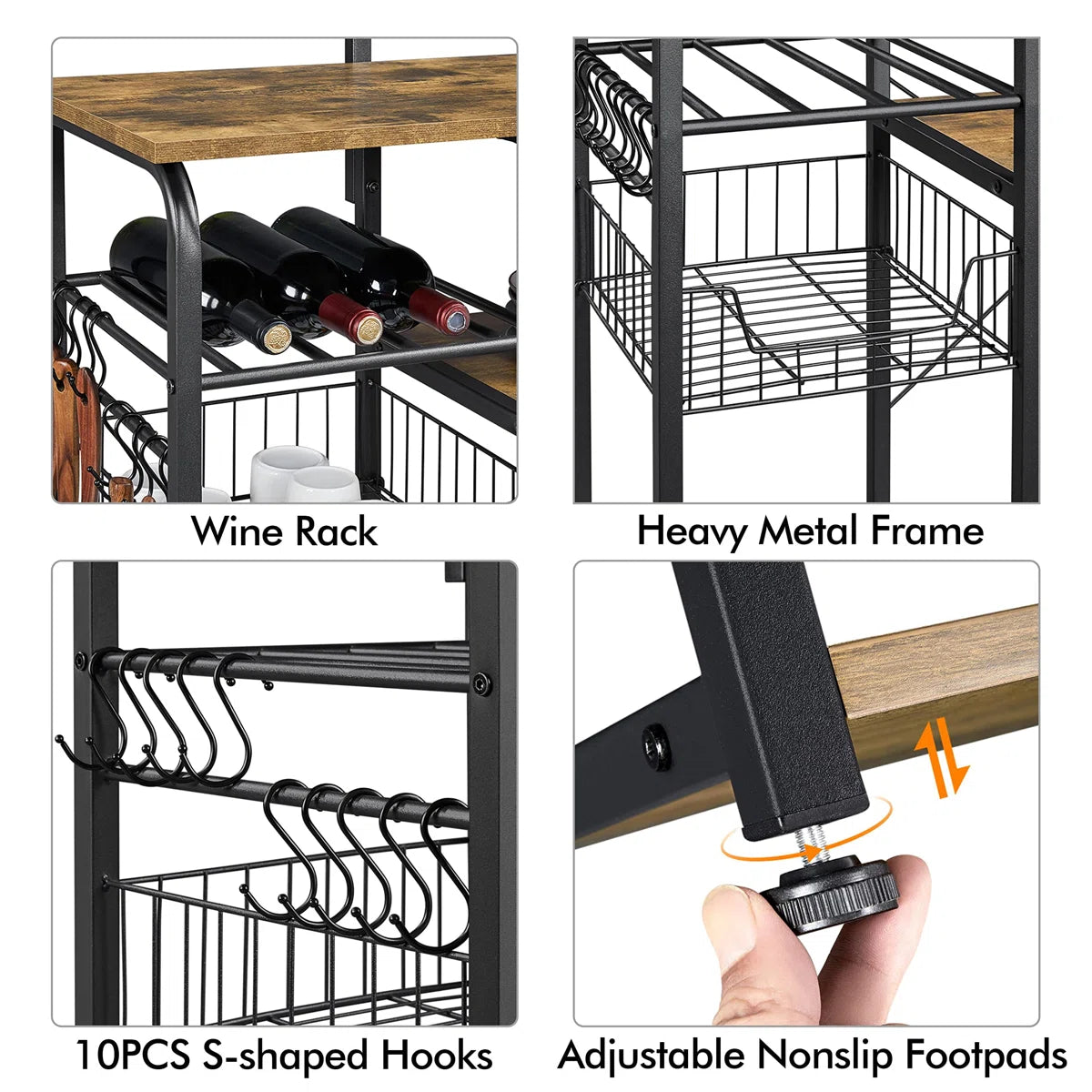 Kitchen Racks: 35.5" iron baker’s rack with microwave compatibility and sturdy design