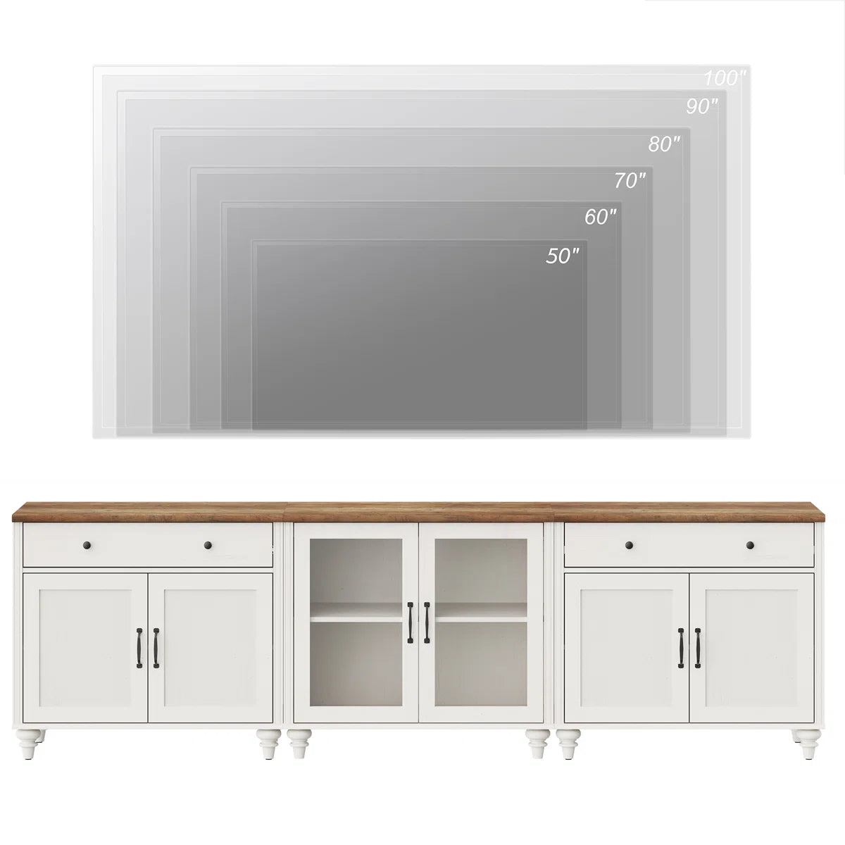 tv panel: 3-in-1 TV stand fits 75–90" TVs, with glass and wood doors, Kitchen Sideboard Buffet Cabinet For Dining Room