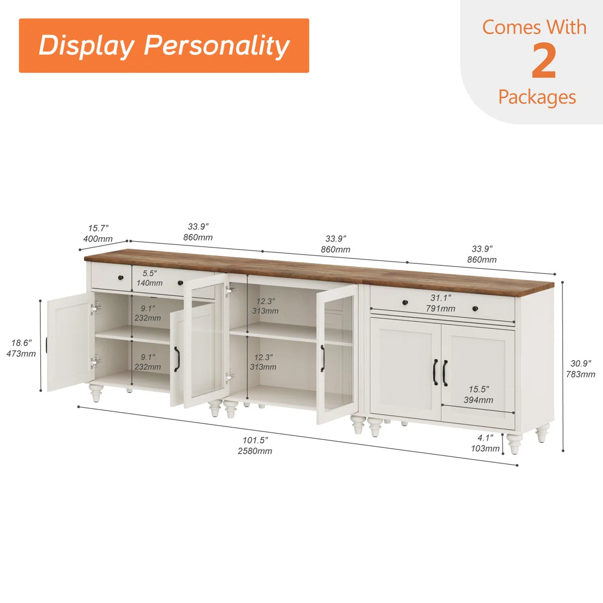 tv panel: 3-in-1 TV stand fits 75–90" TVs, with glass and wood doors, Kitchen Sideboard Buffet Cabinet For Dining Room
