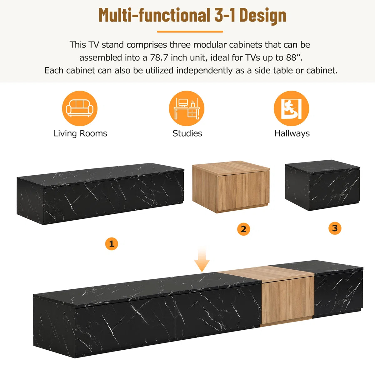 tv panel: Modern tv panel with Wood Grain Finish and 4 Drawers, Fits Up to 88" TVs