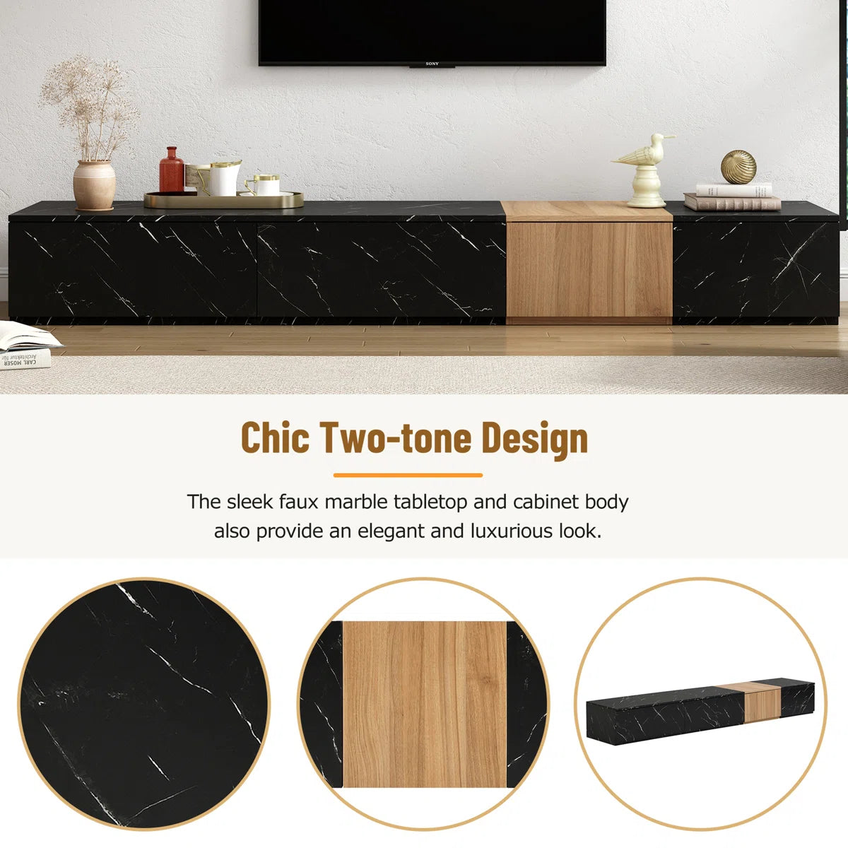 tv panel: Modern tv panel with Wood Grain Finish and 4 Drawers, Fits Up to 88" TVs