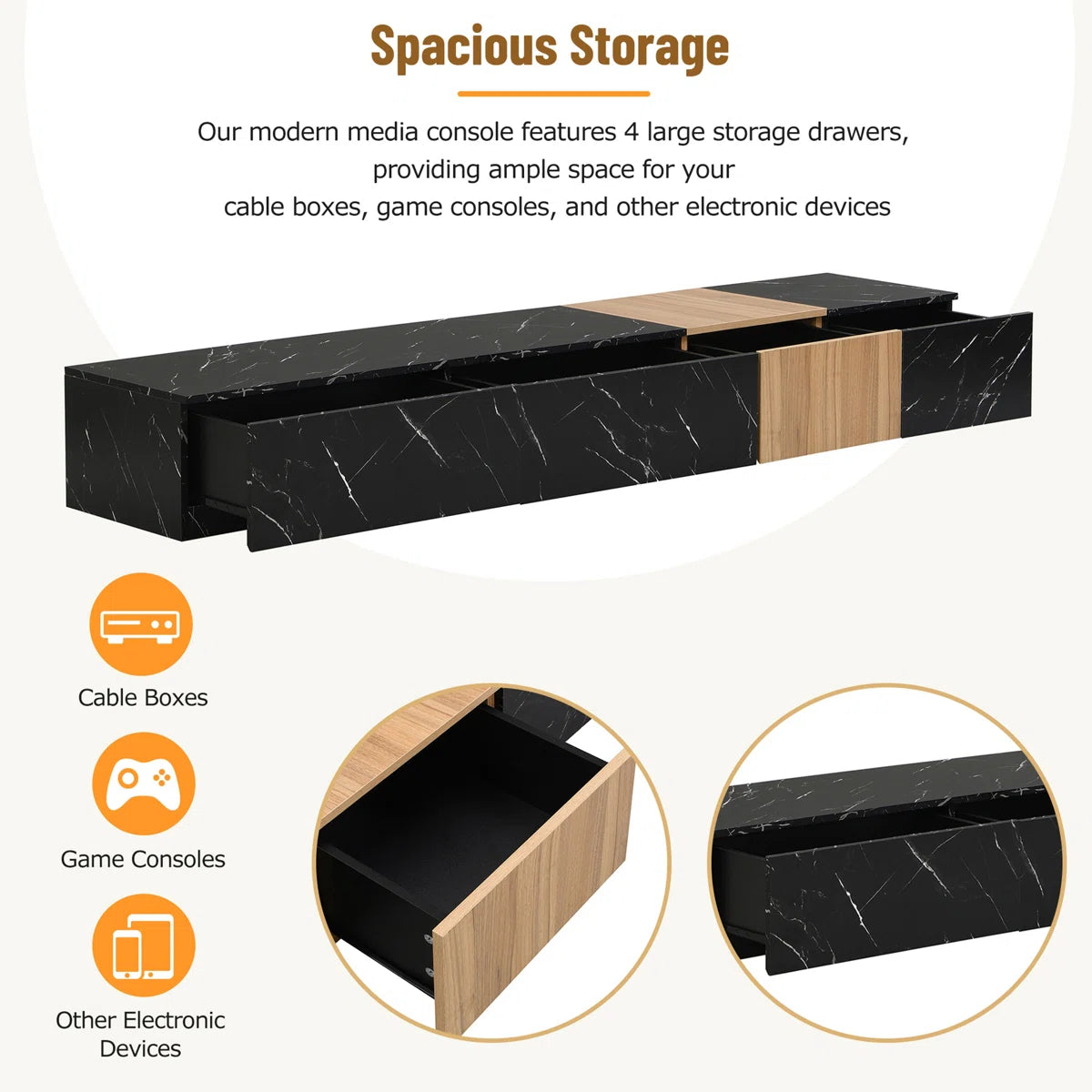 tv panel: Modern tv panel with Wood Grain Finish and 4 Drawers, Fits Up to 88" TVs