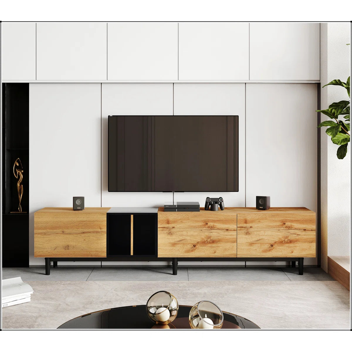 tv panel: tv panel for 80’’TV with 3 Doors, Media Console Table, Entertainment Center with Storage Cabinet