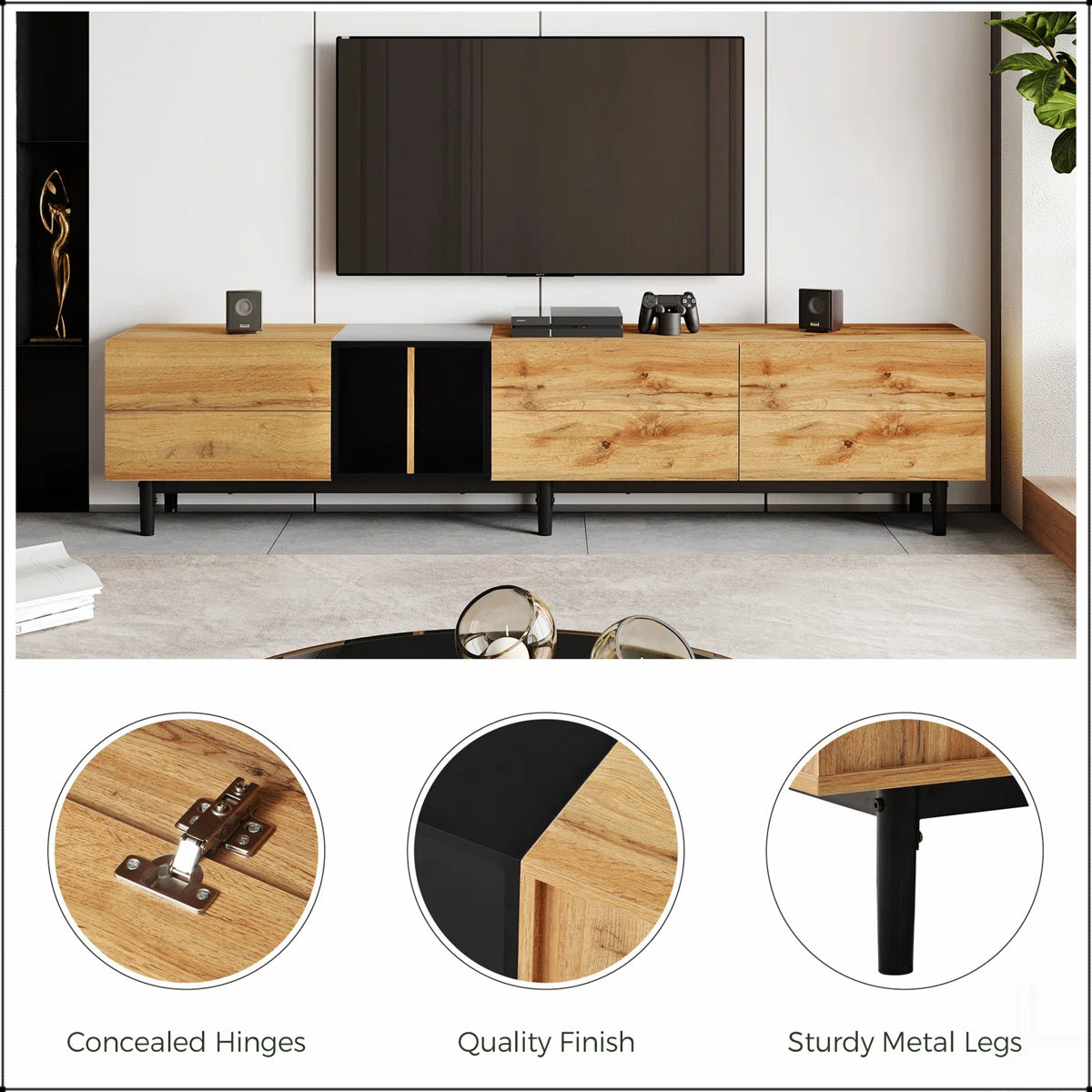tv panel: tv panel for 80’’TV with 3 Doors, Media Console Table, Entertainment Center with Storage Cabinet