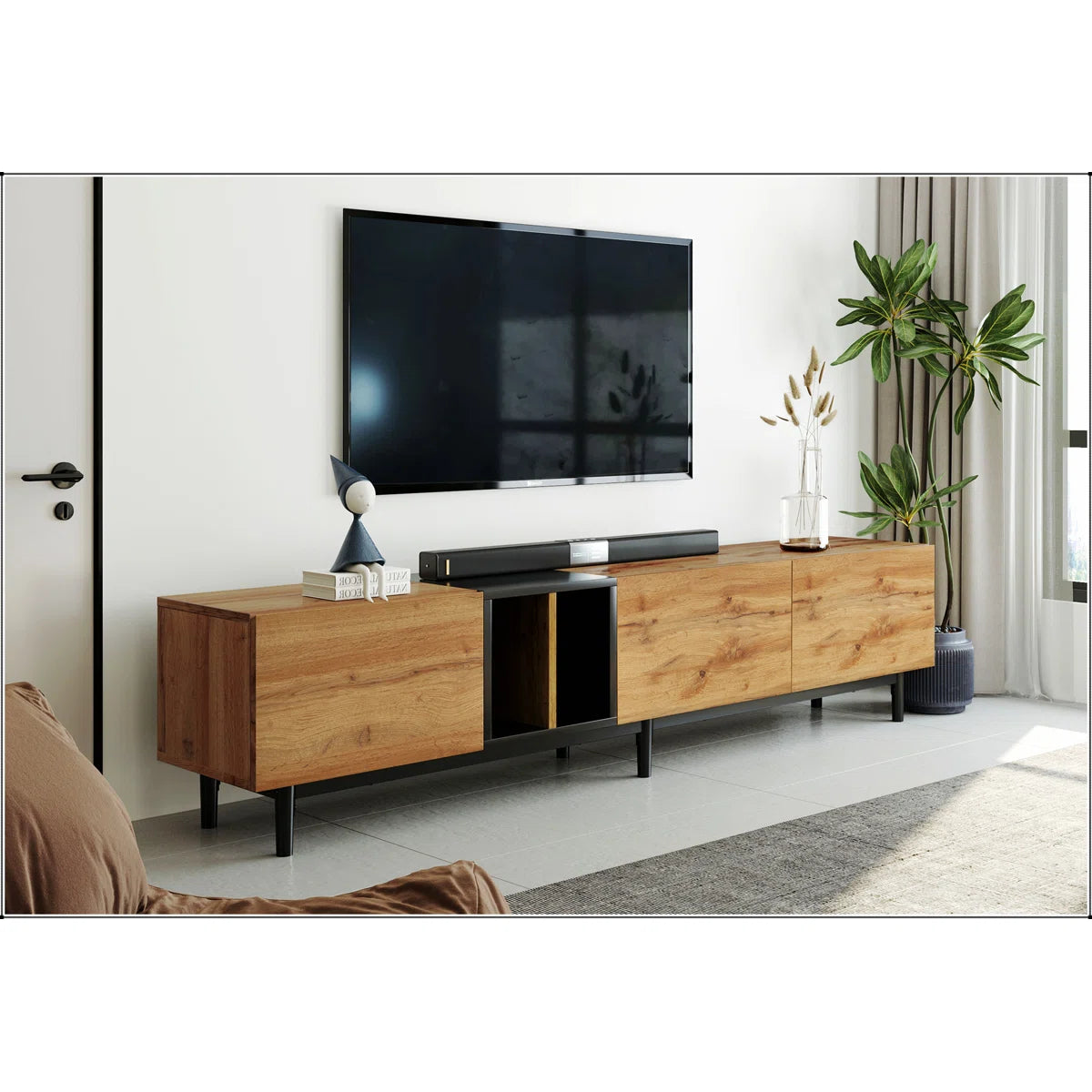 tv panel: tv panel for 80’’TV with 3 Doors, Media Console Table, Entertainment Center with Storage Cabinet