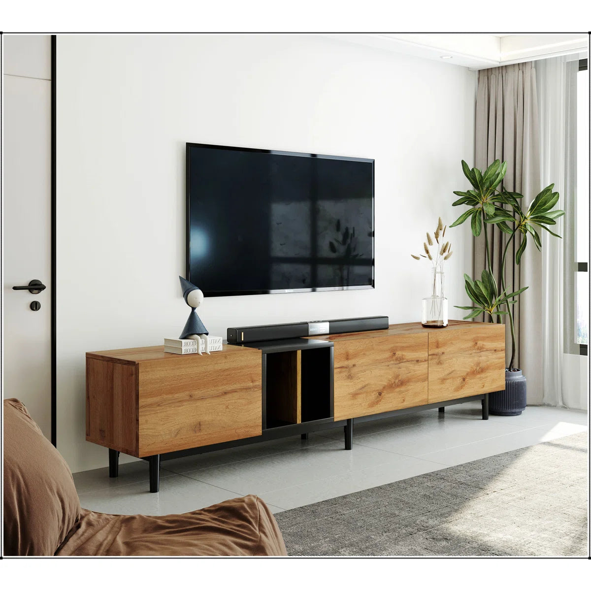 tv panel: tv panel for 80’’TV with 3 Doors, Media Console Table, Entertainment Center with Storage Cabinet