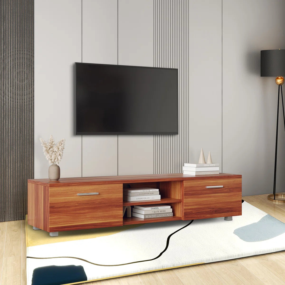 tv panel: Modern tv panel with Storage for TVs up to 55 Inches