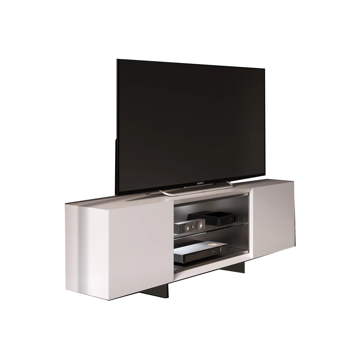 tv panel: Wooden tv panel with Cabinets and Shelves, designed for 65-inch TVs